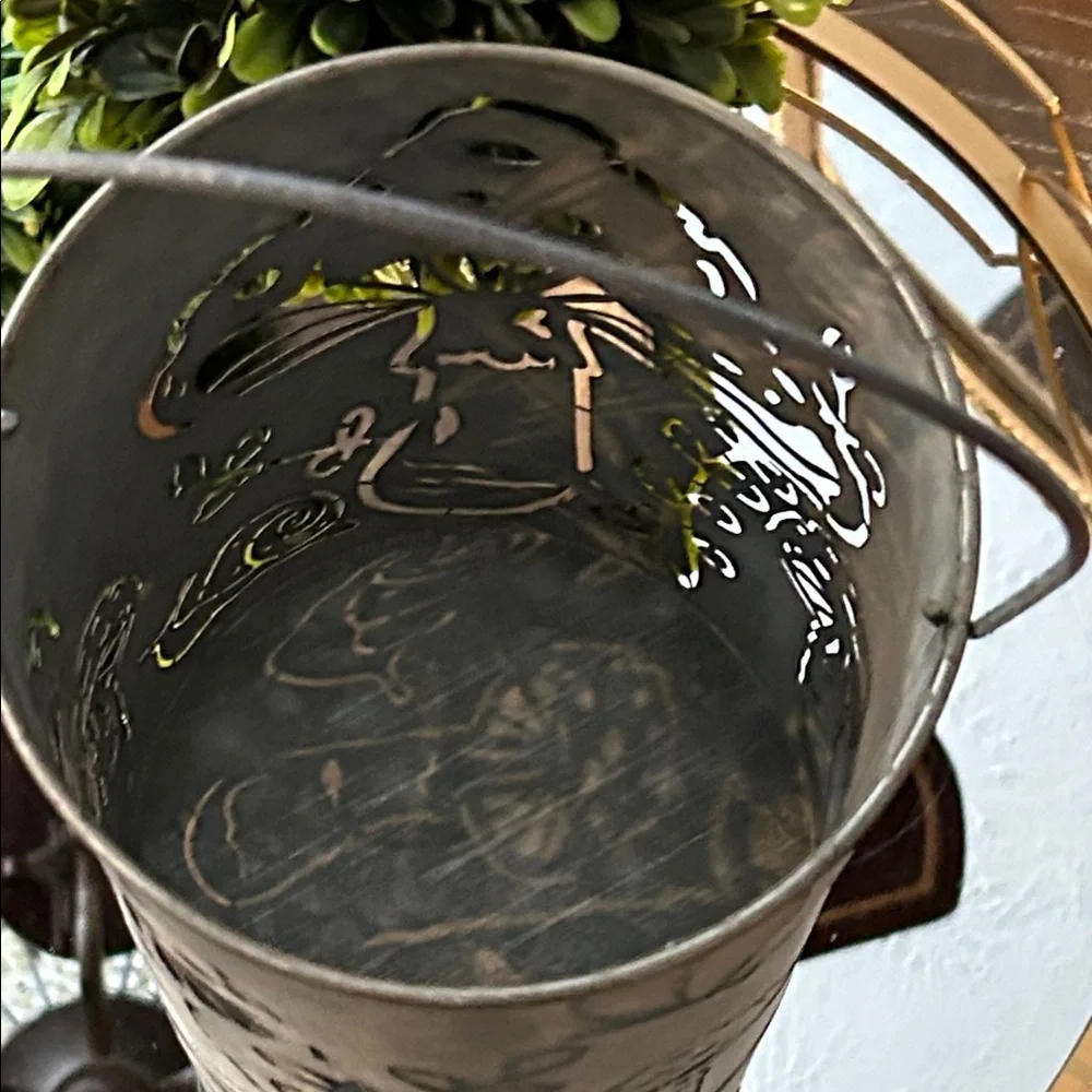 NEW! Enchanted Botanical Garden Mushroom & Butterfly Rustic Metal Lantern